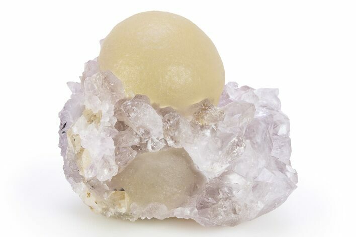 Yellow Botryoidal Fluorite Spheres on Amethyst - India #306004